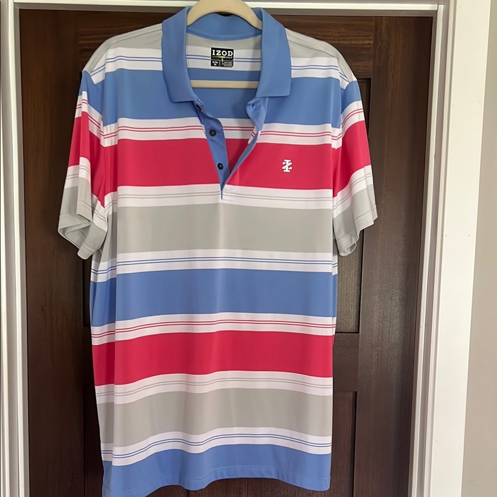 Izod Red and Blue Polo Shirt Classic Striped Design